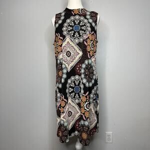 Robbie Bee Black Multicolor Medallion Print Sleeveless Sheath Dress Size L